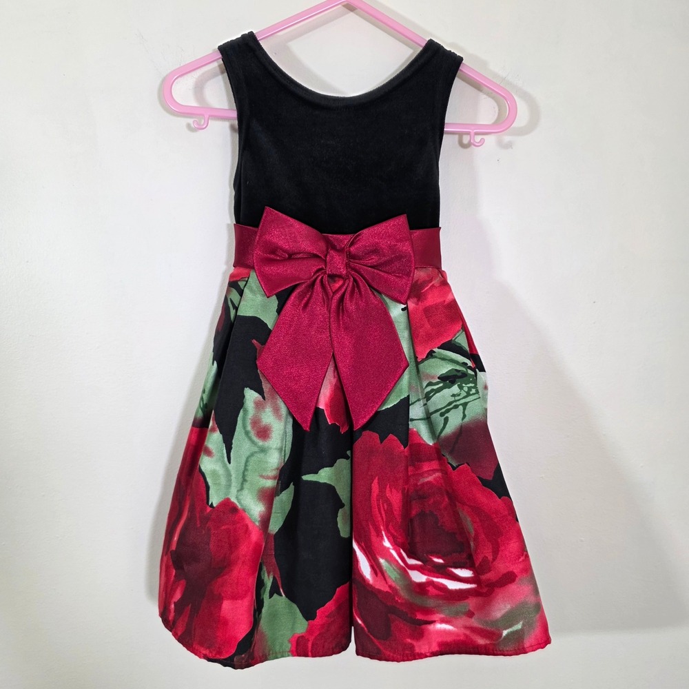 Youngland Girls Dress Velvet Floral Satin Bow Christmas Party Formal Size 2T